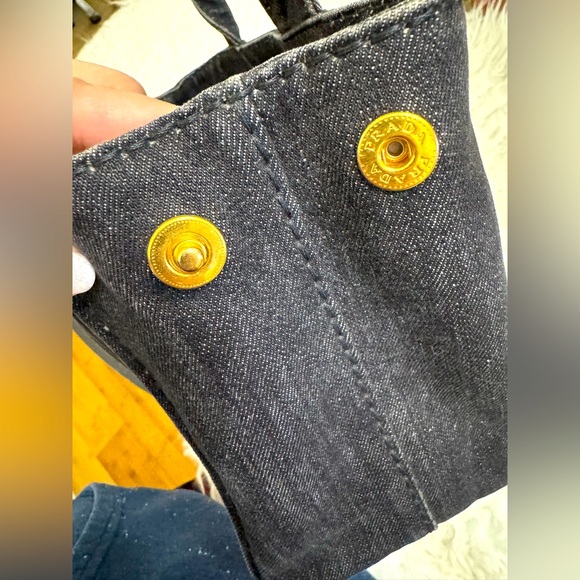PRADA Black Denim Logo-Print Small Tote Bag - Picture 5 of 16